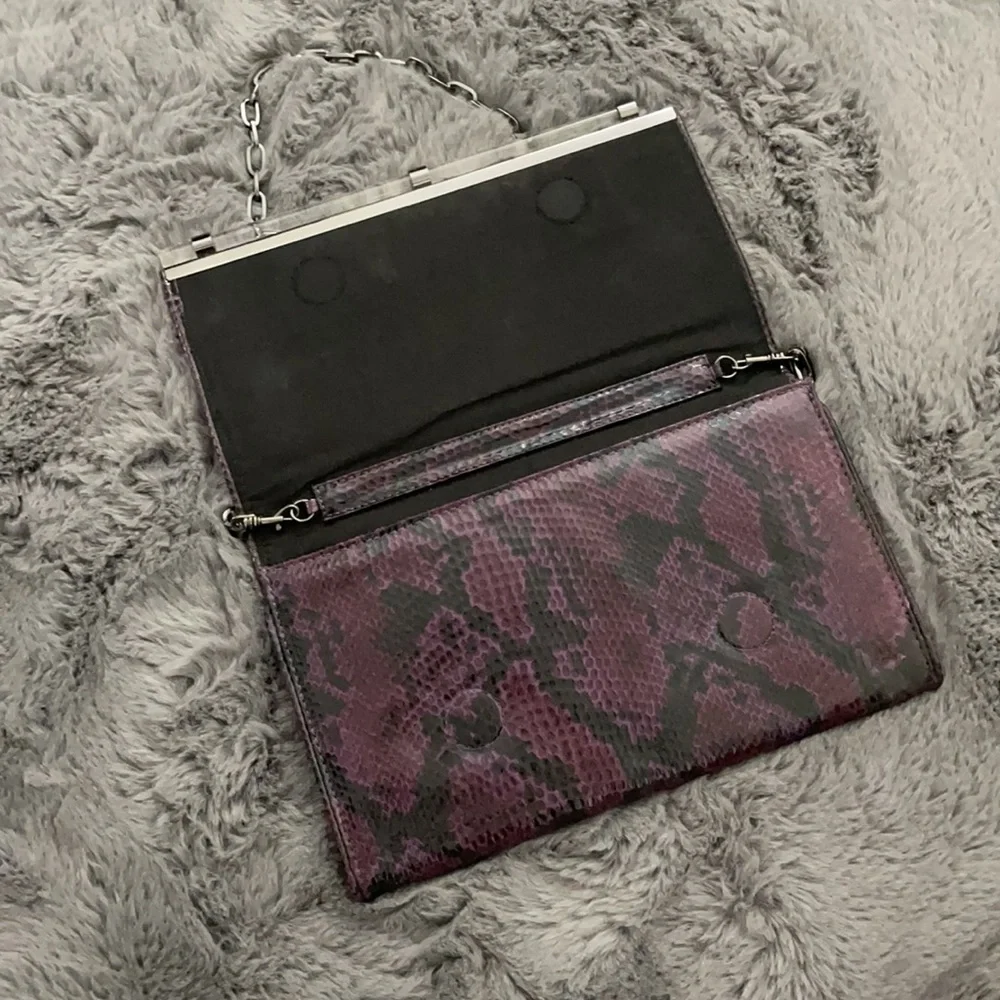 WHBM Amethyst & Black Snakeskin Clutch with Chain - Picture 3 of 9